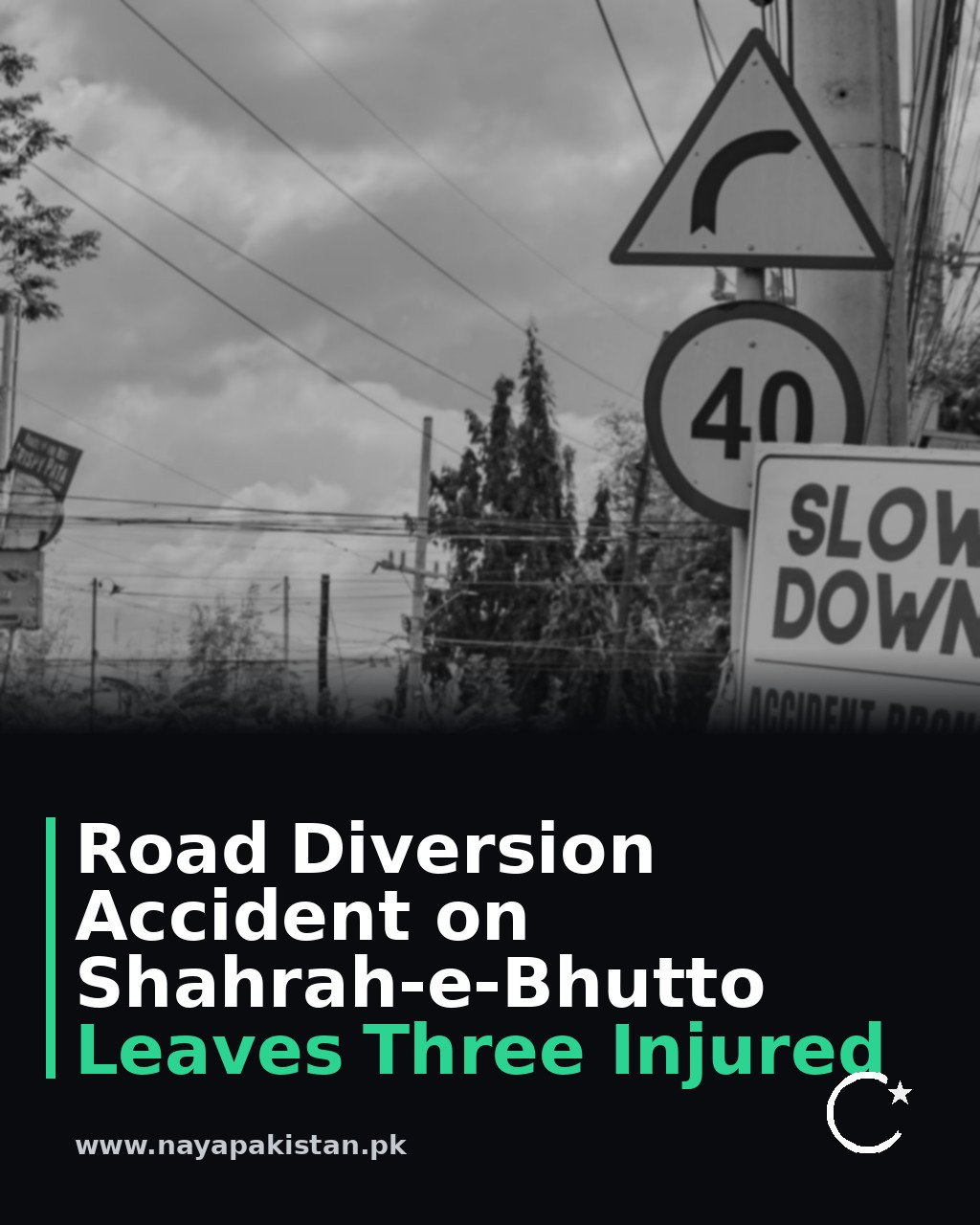 Road Diversion Accident on Shahrah-e-Bhutto Leaves Three Injured